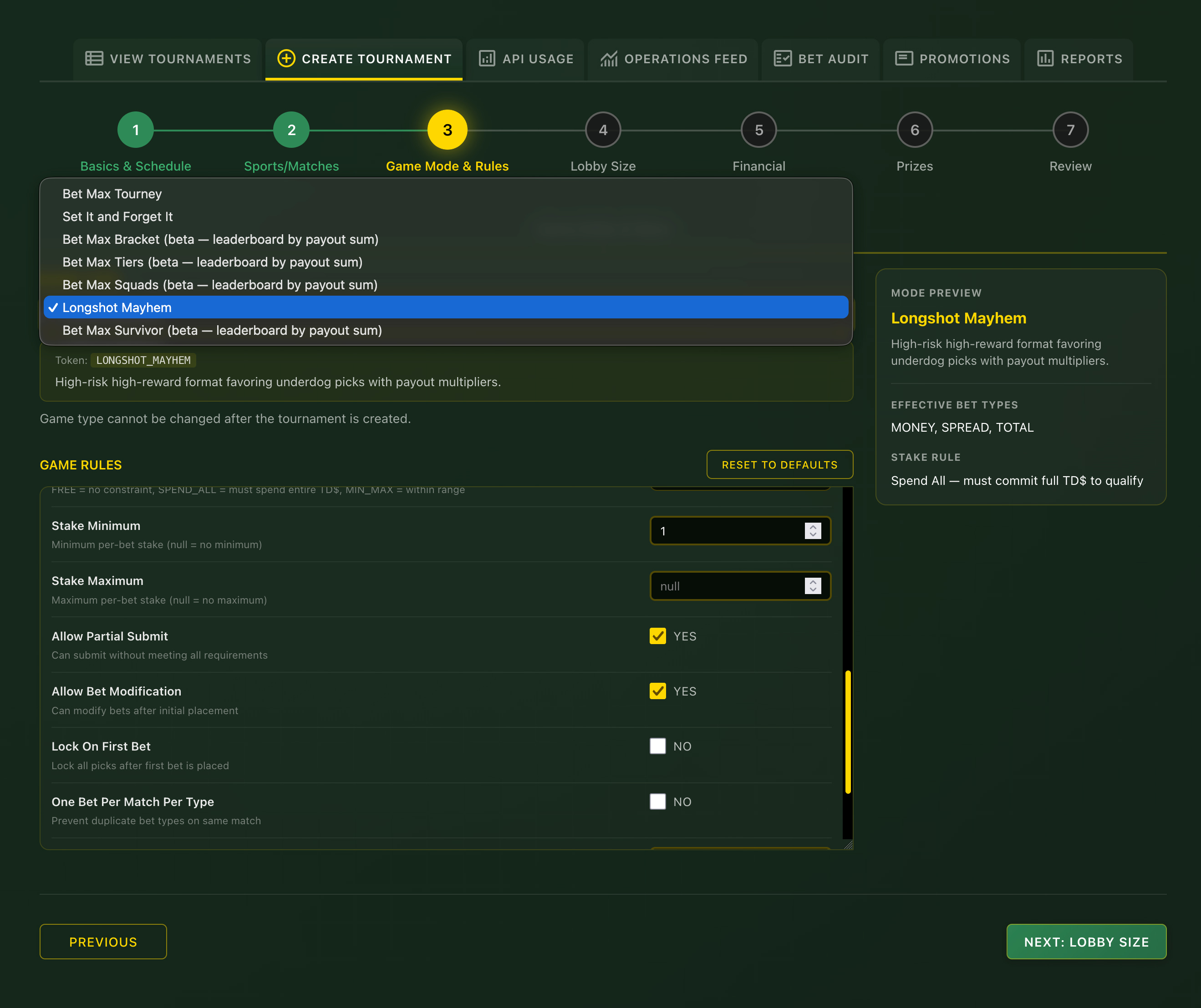 Tournament Creation Interface