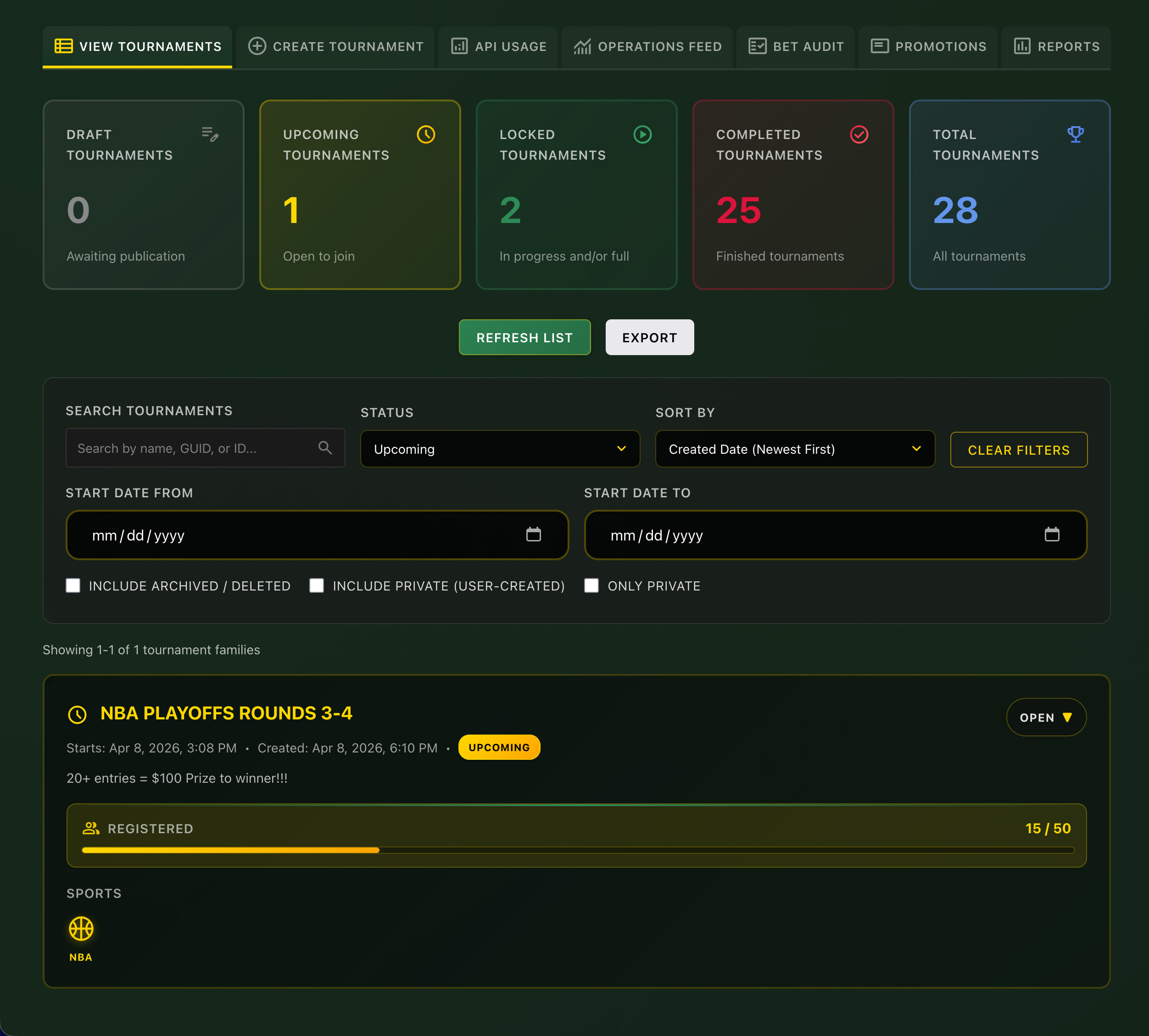 Tournament Creation Interface