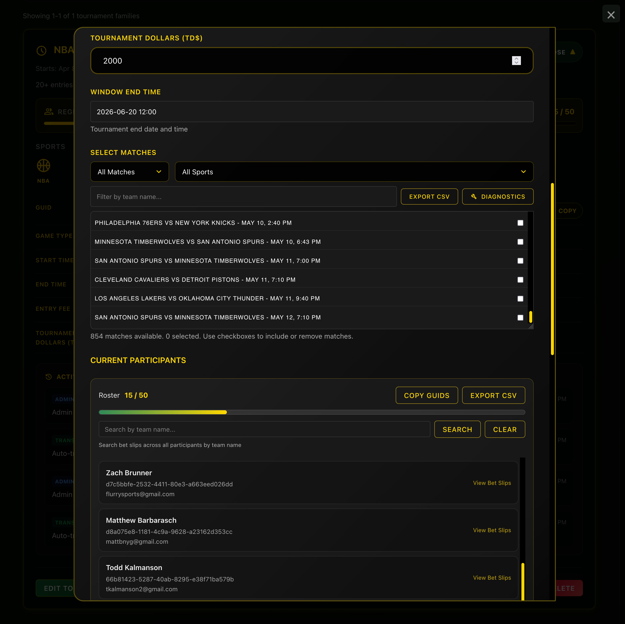 Tournament Creation Interface
