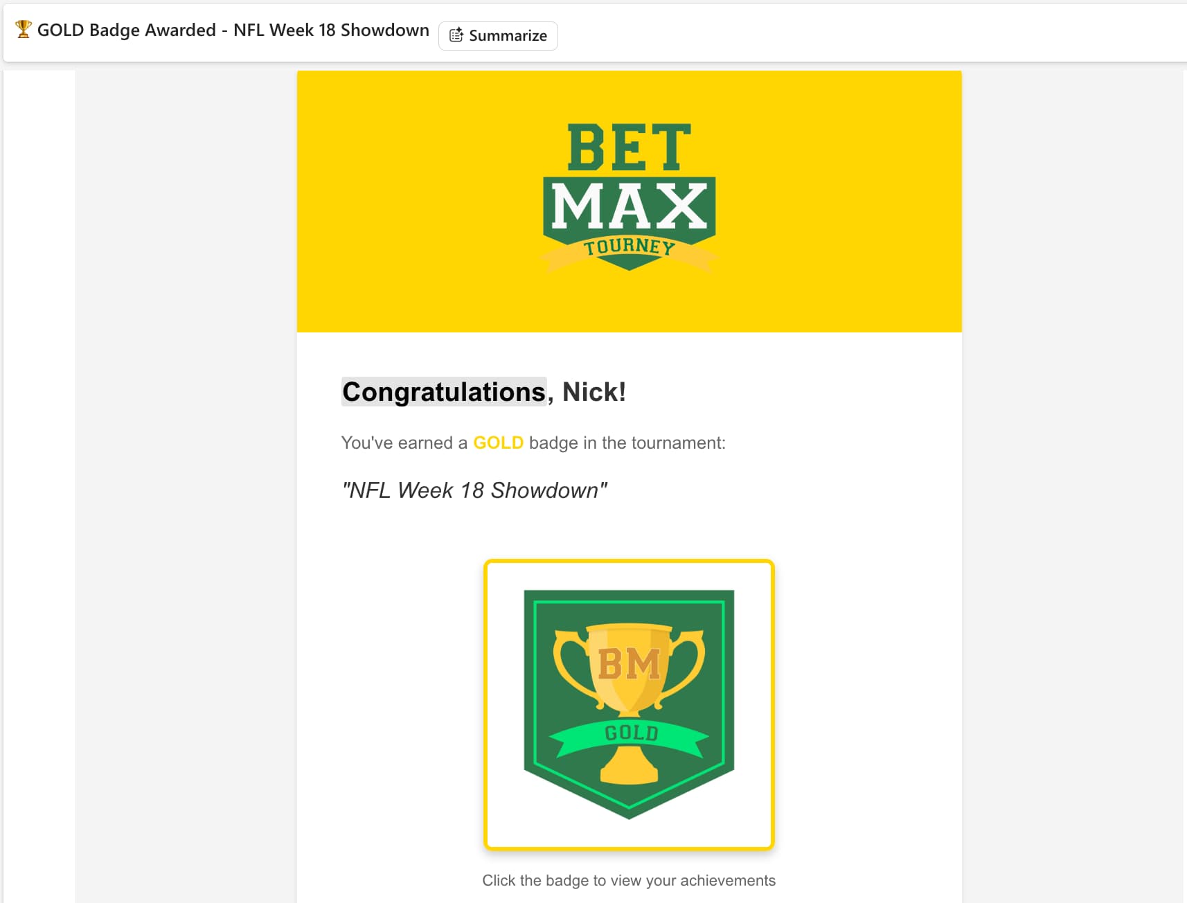 Tournament results and payouts