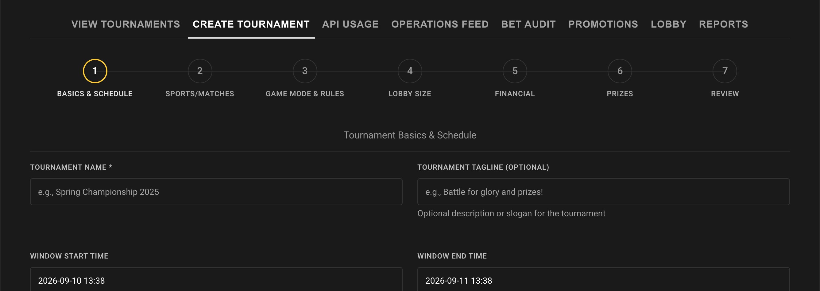 Create tournament wizard