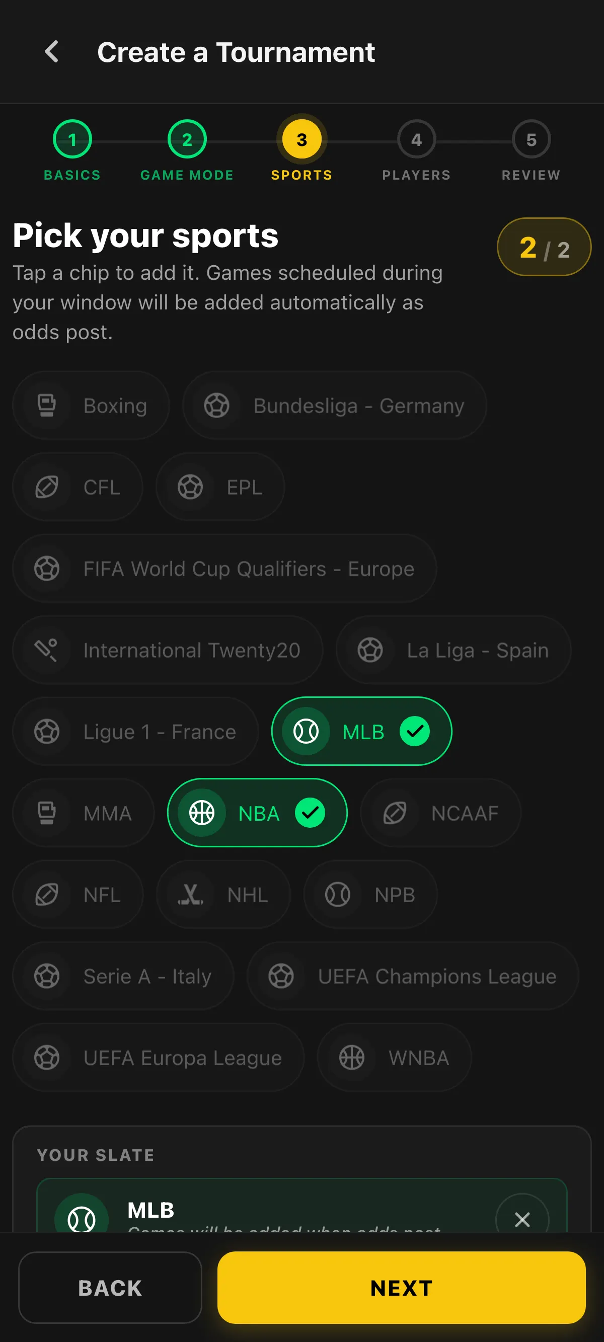 Creating a private tournament