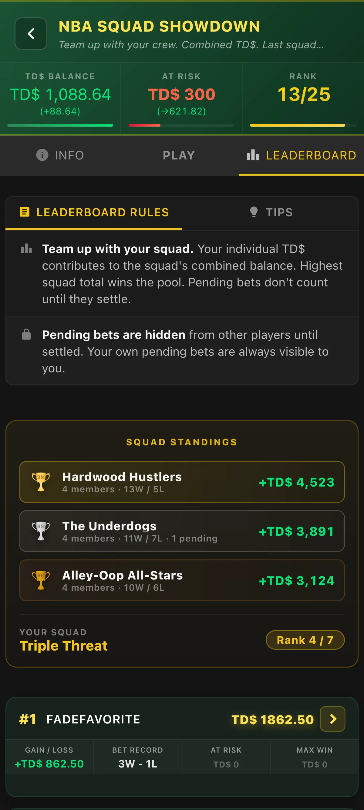 Squad standings